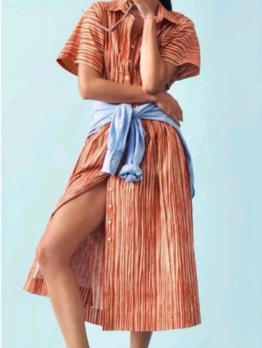 Anthropologie Exquise The Tobie Shirt Dress Striped Red Button Midi